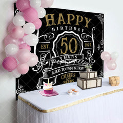 Aperturee - Vintage Gold Black Perfection 50th Birthday Backdrop