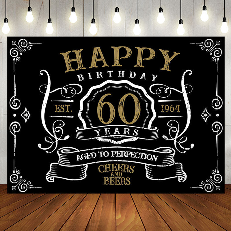 Aperturee - Vintage Gold Black Perfection 60th Birthday Backdrop