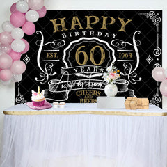 Aperturee - Vintage Gold Black Perfection 60th Birthday Backdrop