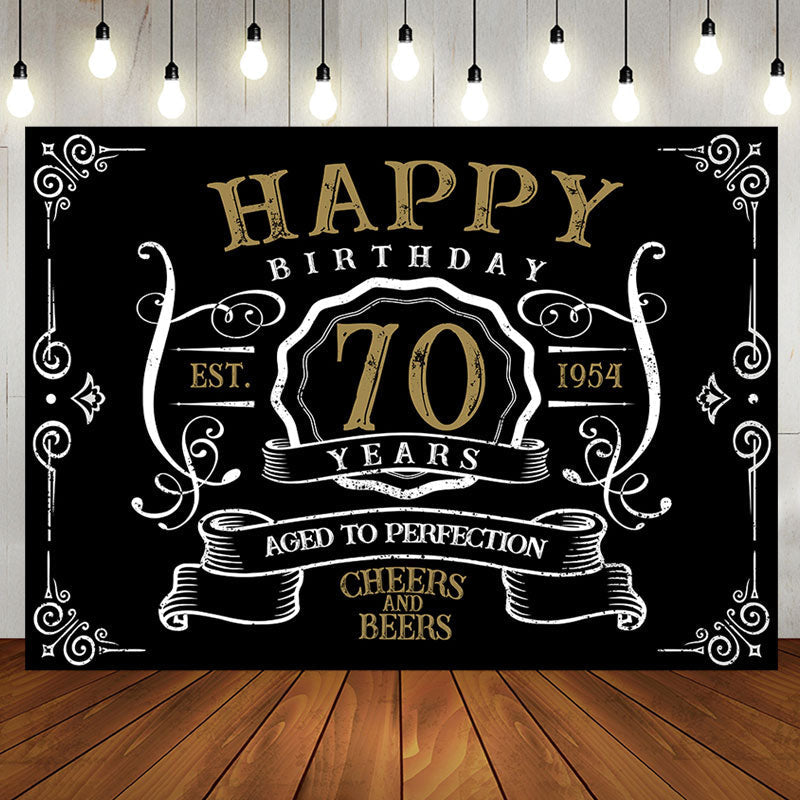 Aperturee - Vintage Gold Black Perfection 70th Birthday Backdrop