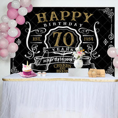 Aperturee - Vintage Gold Black Perfection 70th Birthday Backdrop