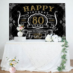 Aperturee - Vintage Gold Black Perfection 80th Birthday Backdrop