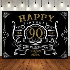 Aperturee - Vintage Gold Black Perfection 90th Birthday Backdrop