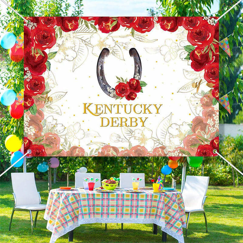 Aperturee - Vintage Gold Red Roses White Kentucky Derby Backdrop