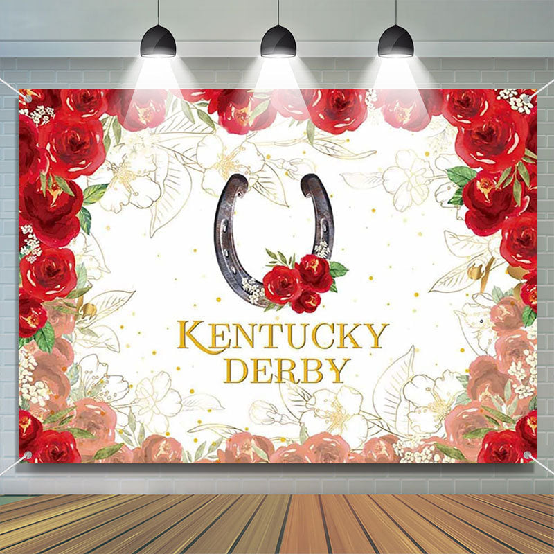 Aperturee - Vintage Gold Red Roses White Kentucky Derby Backdrop