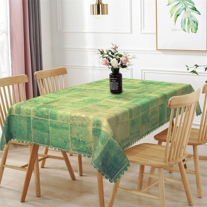 Aperturee - Vintage Green Square Block Rectangle Tablecloth