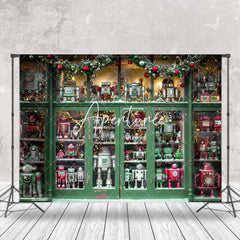 Aperturee - Vintage Green Window Toy Christmas Photo Backdrop