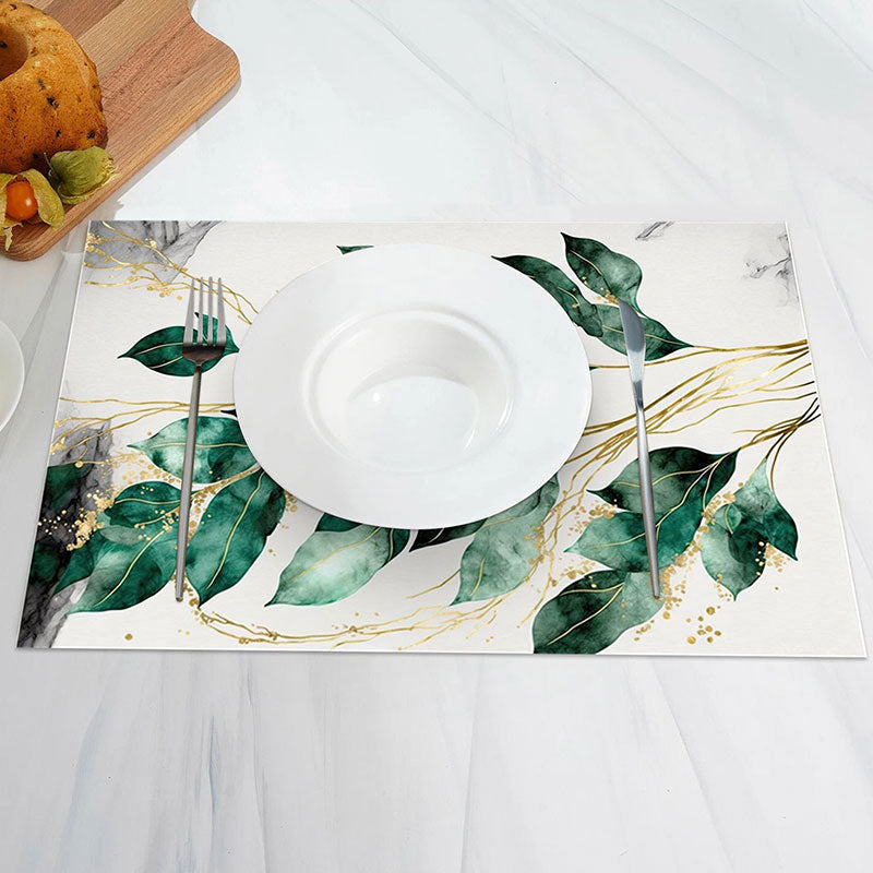 Aperturee - Vintage Greenery Marble Table Set Of 4 Placemats