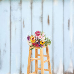 Aperturee - Vintage Light Blue Vertical Stripe Wood Backdrop