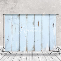 Aperturee - Vintage Light Blue Vertical Stripe Wood Backdrop