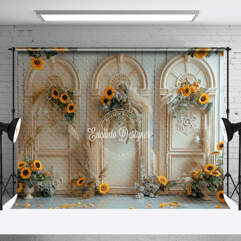 Aperturee - Vintage Luxury Wall Sunflower Wedding Photo Backdrop