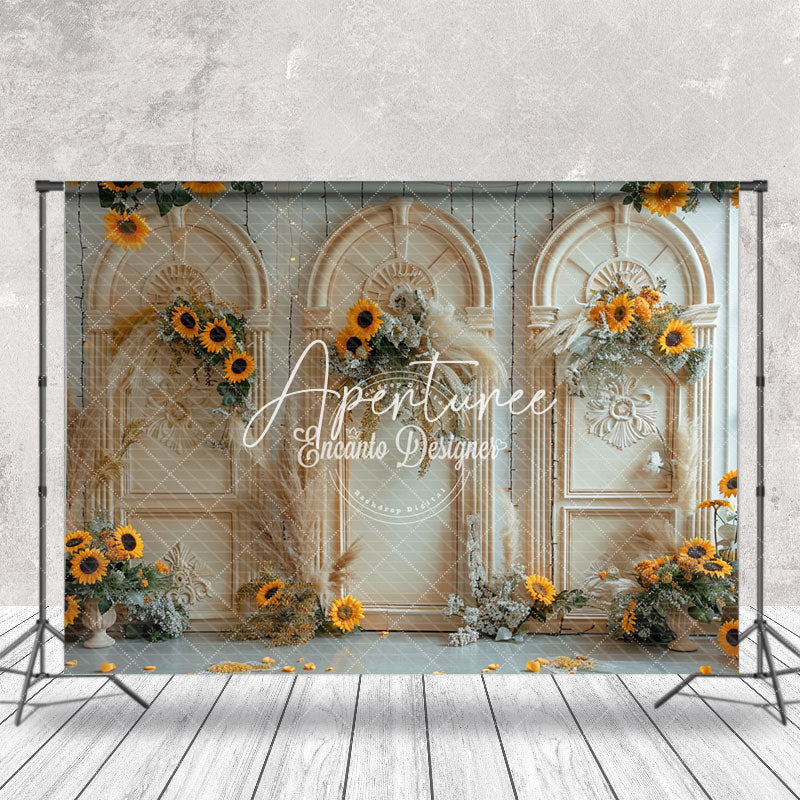 Aperturee - Vintage Luxury Wall Sunflower Wedding Photo Backdrop