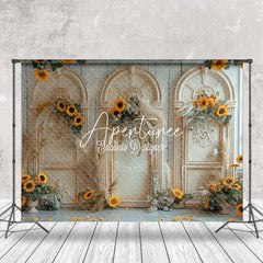 Aperturee - Vintage Luxury Wall Sunflower Wedding Photo Backdrop