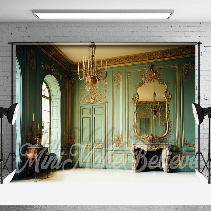 Aperturee - Vintage Mirror Green Wall Indoor Window Backdrop