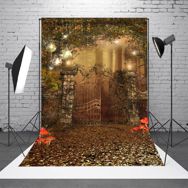 Aperturee - Vintage Mossy Door Plant Autumn Photography Backdrop