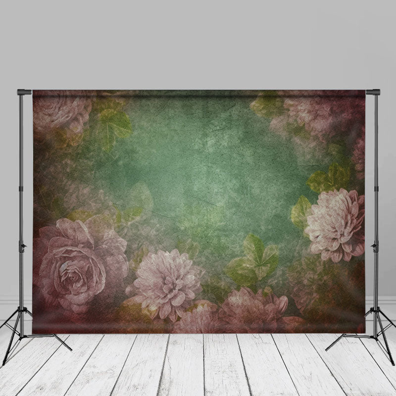 Aperturee - Vintage Pink Floral Green Abstarct Fine Art Backdrop