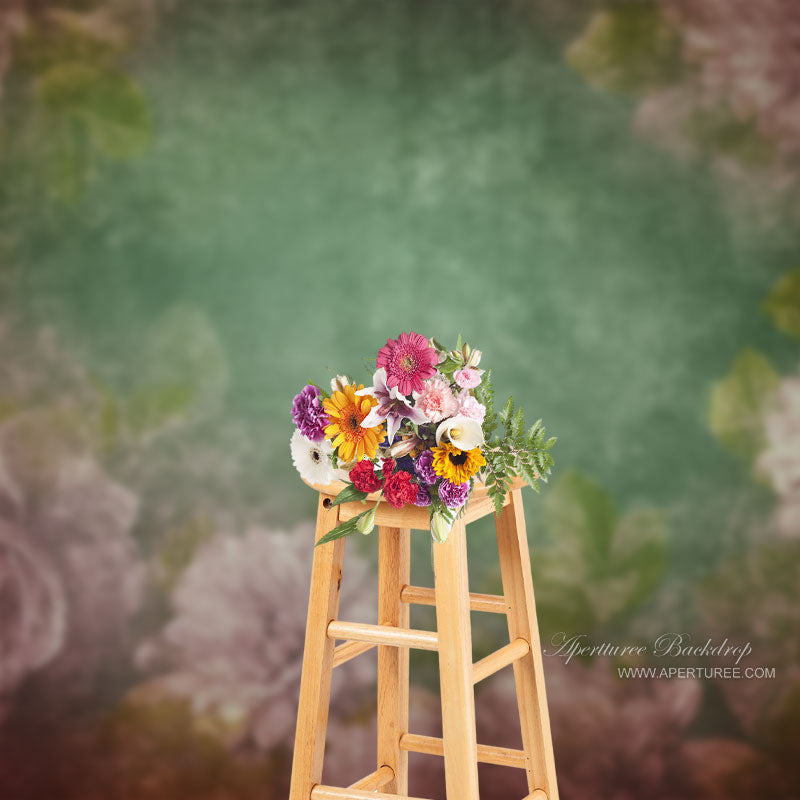 Aperturee - Vintage Pink Floral Green Abstarct Fine Art Backdrop