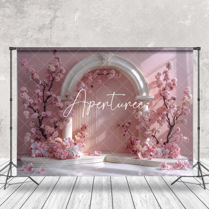 Aperturee - Vintage Pink White Arch Door Floral Wedding Backdrop