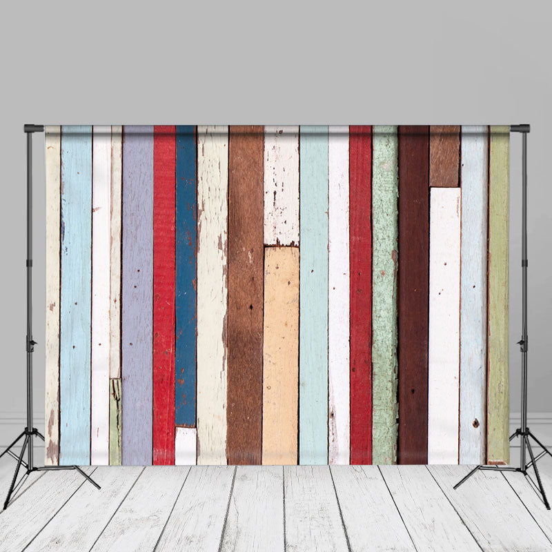 Aperturee - Vintage Rainbow Stripe Plank Photo Booth Backdrop