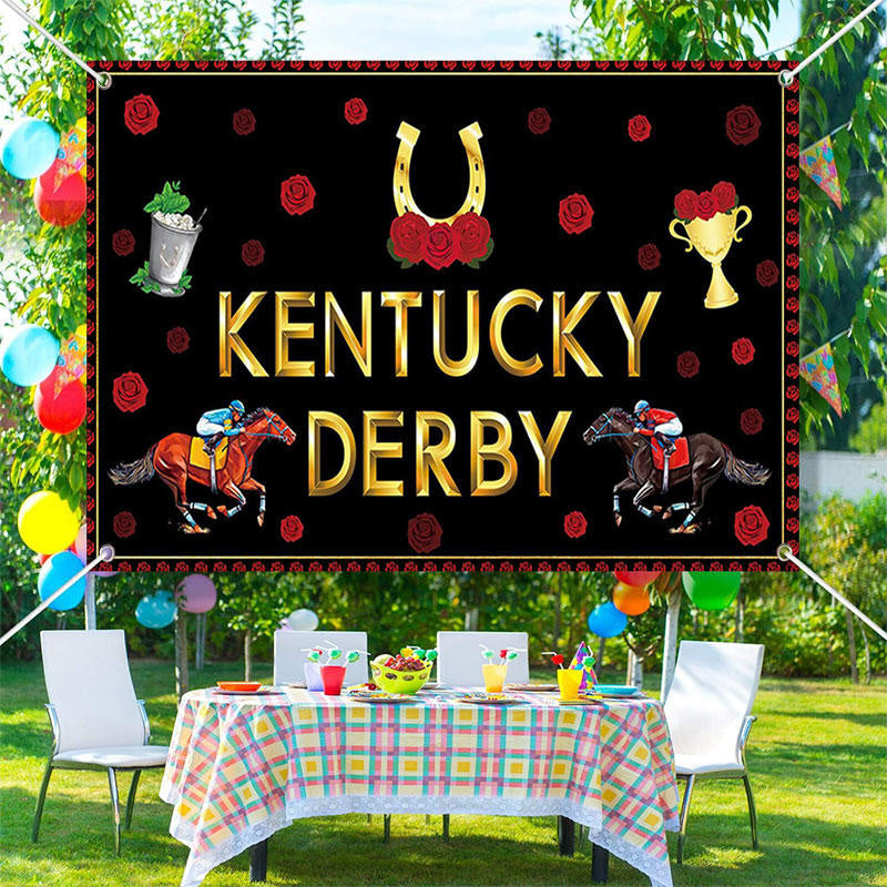 Aperturee - Vintage Red Black Kentucky Derby Party Backdrop