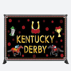 Aperturee - Vintage Red Black Kentucky Derby Party Backdrop