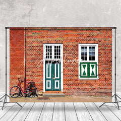 Aperturee - Vintage Red Brick Wall Door Bike Backdrop For Photo