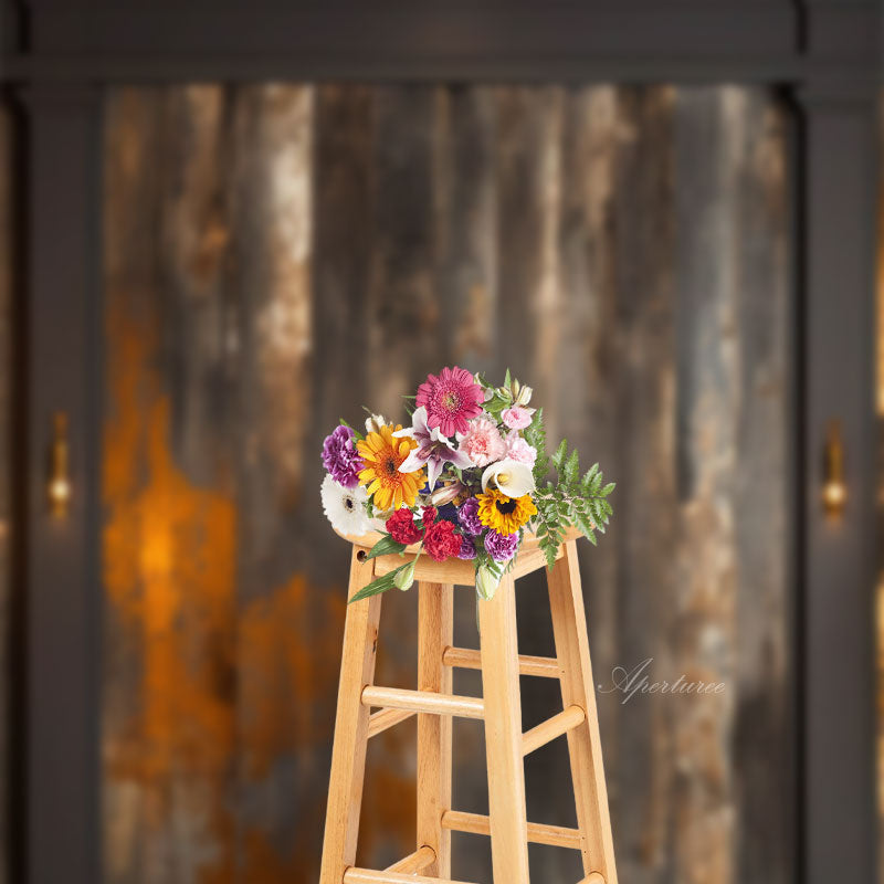 Aperturee - Vintage Red Brown Wood Wall Floor Sweep Backdrop