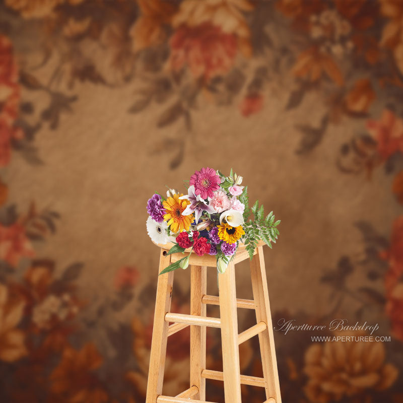 Aperturee - Vintage Red Floral Fine Art Portrait Photo Backdrop