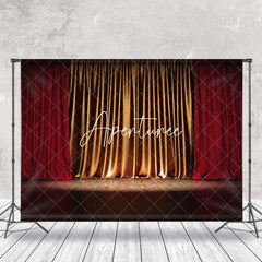 Aperturee - Vintage Red Gold Curtain Stage Backdrop For Photo