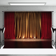 Aperturee - Vintage Red Gold Curtain Stage Backdrop For Photo