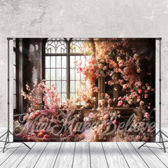 Aperturee - Vintage Room Window Pink Flower Backdrop For Photo