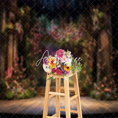 Aperturee - Vintage Room Wood Stage Floral Photography Backdrop