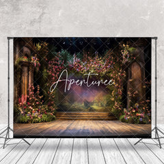 Aperturee - Vintage Room Wood Stage Floral Photography Backdrop