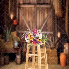 Aperturee - Vintage Rustic Stacked Hay Barrel Wood Barn Backdrop