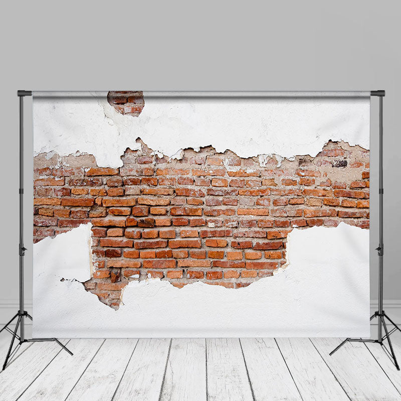 Aperturee - Vintage Shabby Brick White Red Wall Photo Backdrop