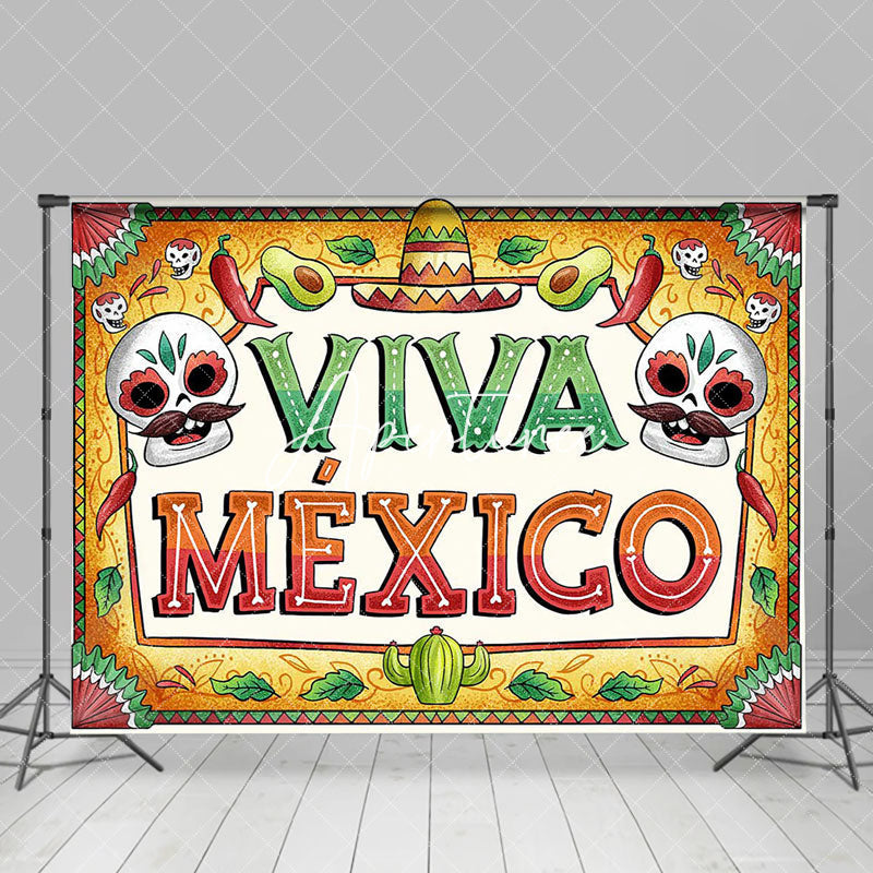 Aperturee - Vintage Skull Viva Mexico Independence Day Backdrop