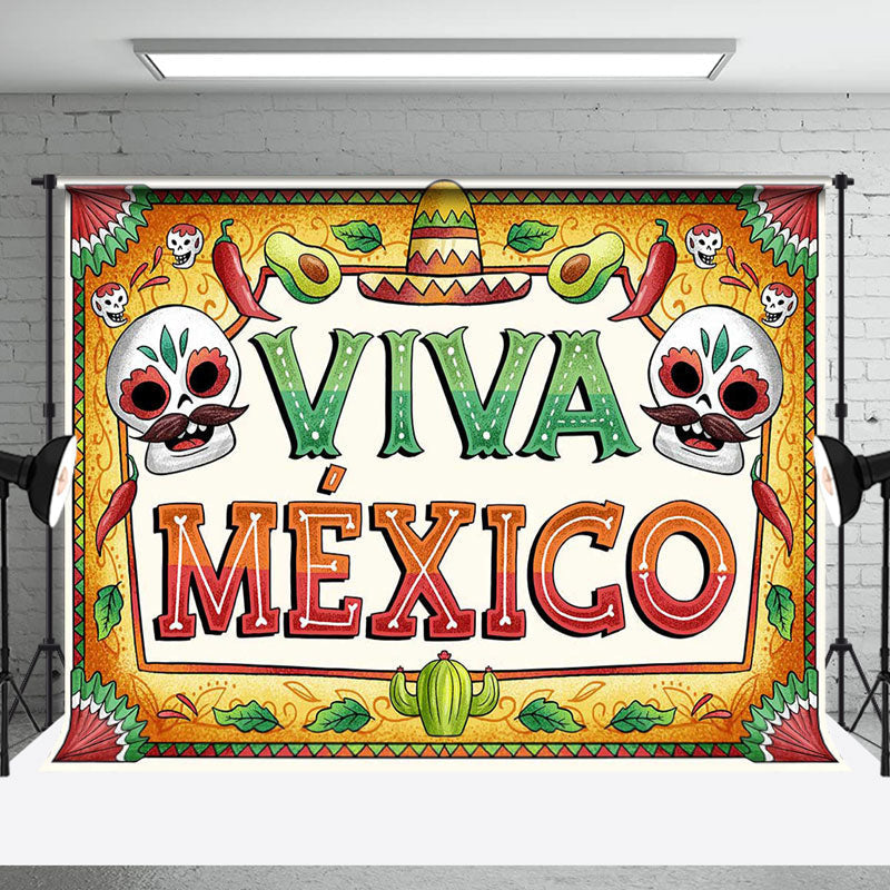 Aperturee - Vintage Skull Viva Mexico Independence Day Backdrop