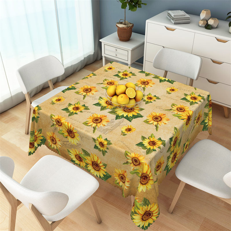 Aperturee - Vintage Sunflowers Pattern Repeat Square Tablecloth