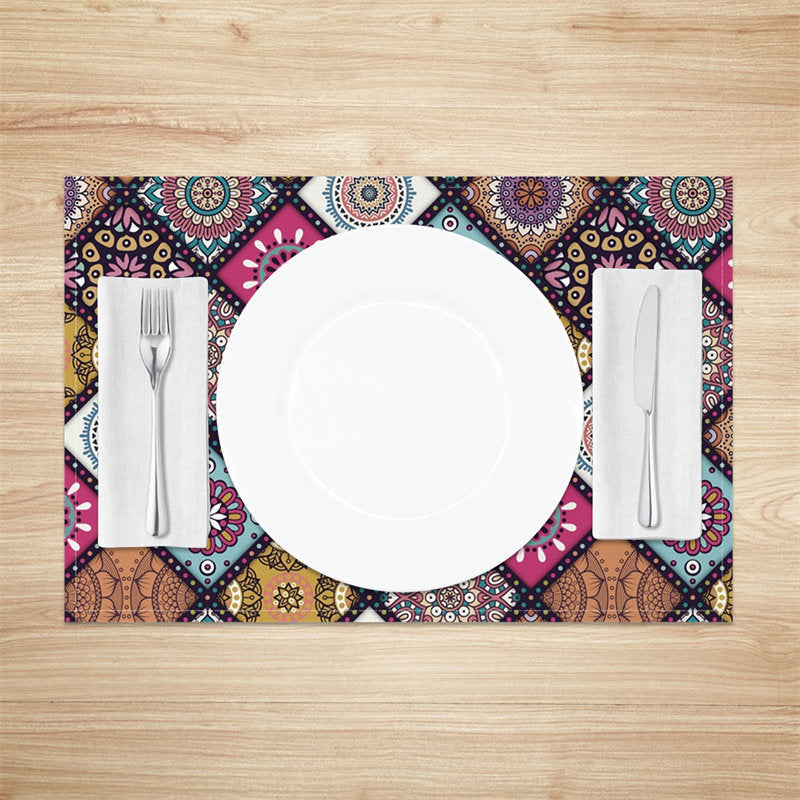 Aperturee - Vintage Tribal Abstract Plaid Set Of 4 Placemats