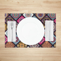 Aperturee - Vintage Tribal Abstract Plaid Set Of 4 Placemats