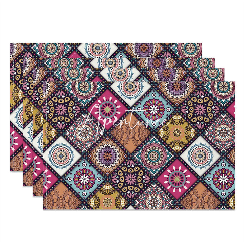 Aperturee - Vintage Tribal Abstract Plaid Set Of 4 Placemats