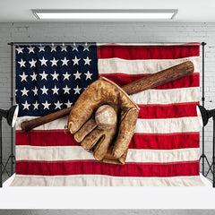 Aperturee - Vintage Usa Flag Baseball Glove Bat Sports Backdrop