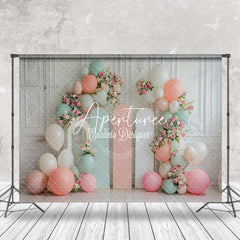 Aperturee - Vintage Wall Green Pink Balloons Cake Smash Backdrop