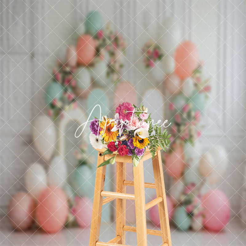 Aperturee - Vintage Wall Green Pink Balloons Cake Smash Backdrop