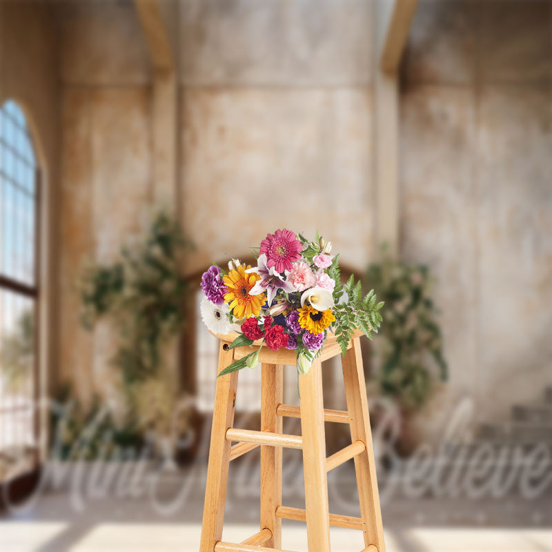 Aperturee - Vintage Wall Window Floral Wood Door Stair Backdrop