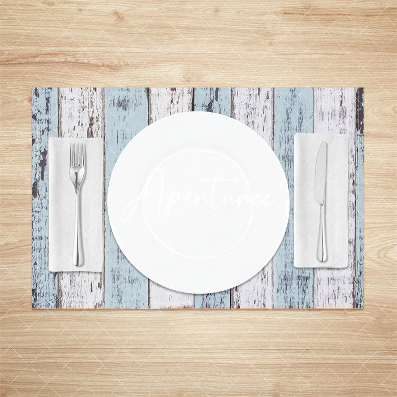 Aperturee - Vintage White Blue Wood Grain Set Of 4 Placemats