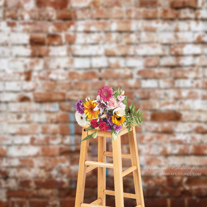 Aperturee - Vintage White Red Brick Wall Photo Studio Backdrop