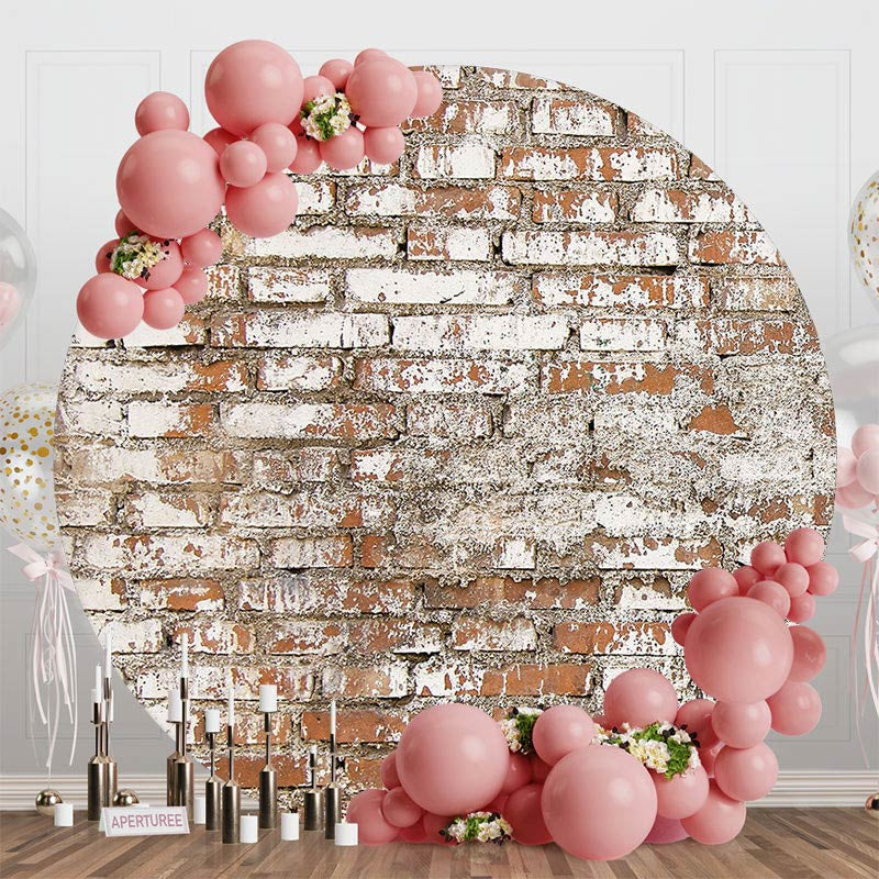 Aperturee - Vintage White Red Brick Wall Round Party Backdrop