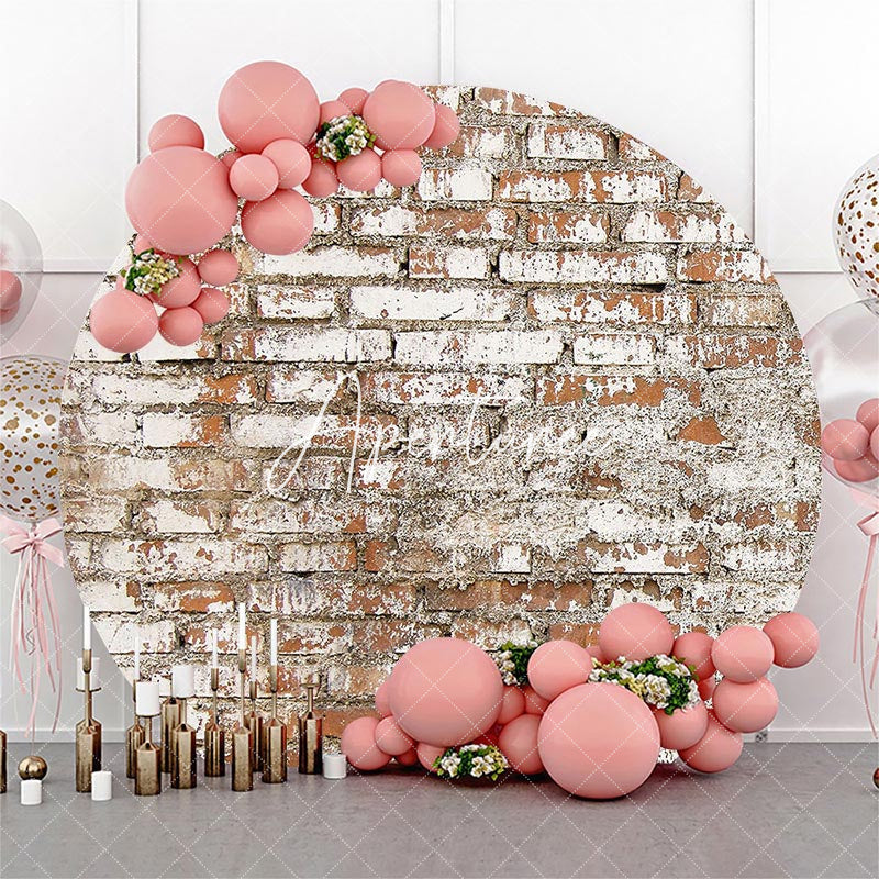 Aperturee - Vintage White Red Brick Wall Round Party Backdrop