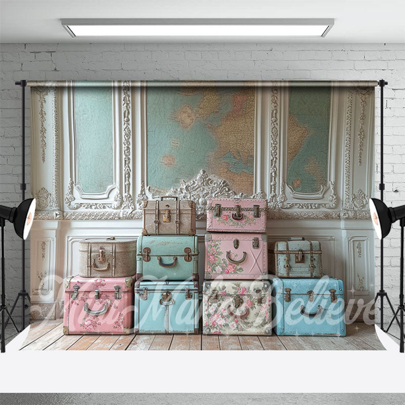 Aperturee - Vintage White Wall Luggage Spring Photo Backdrop